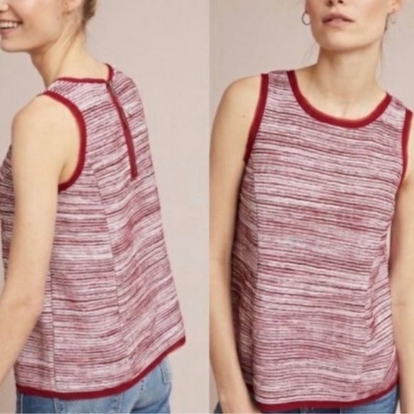 VANESSA VIRGINIA Red White Indira Striped Knit Tank Sleeveless Blouse - Picture 2 of 10